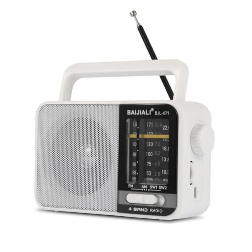  AM FM SW Portable Radio - Dual Power (Battery/USB) Emergency Receiver White