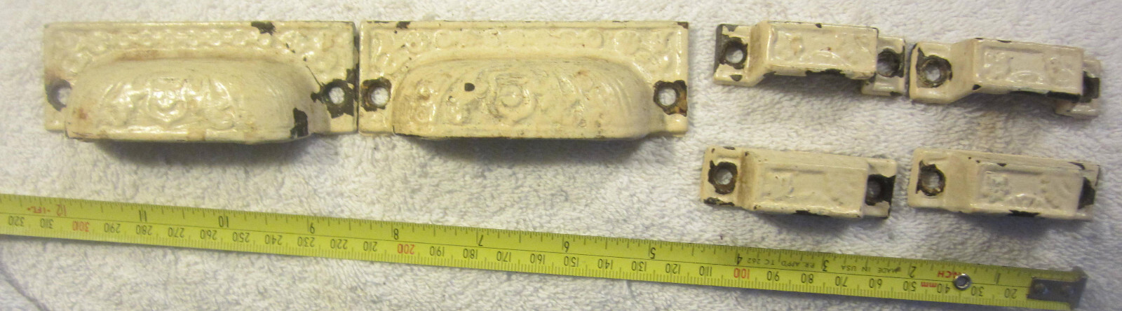 6 Antique ornate cast Iron Window Sash  Keeper Keepers Painted,VTG parts