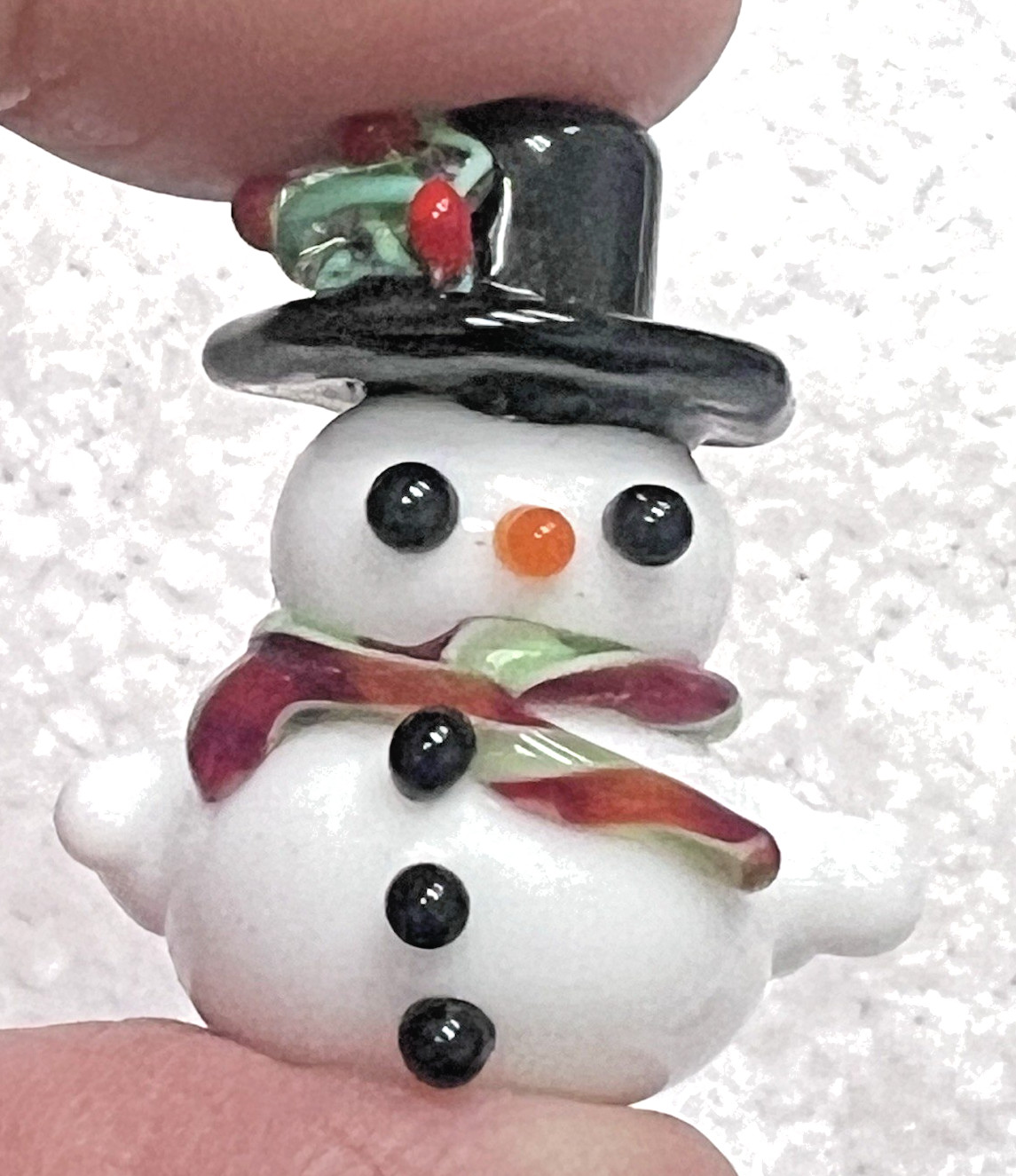 1 Older Lampwork Handmade Bead Beads Christmas Snowman Holly 1 1/8"L Detailed