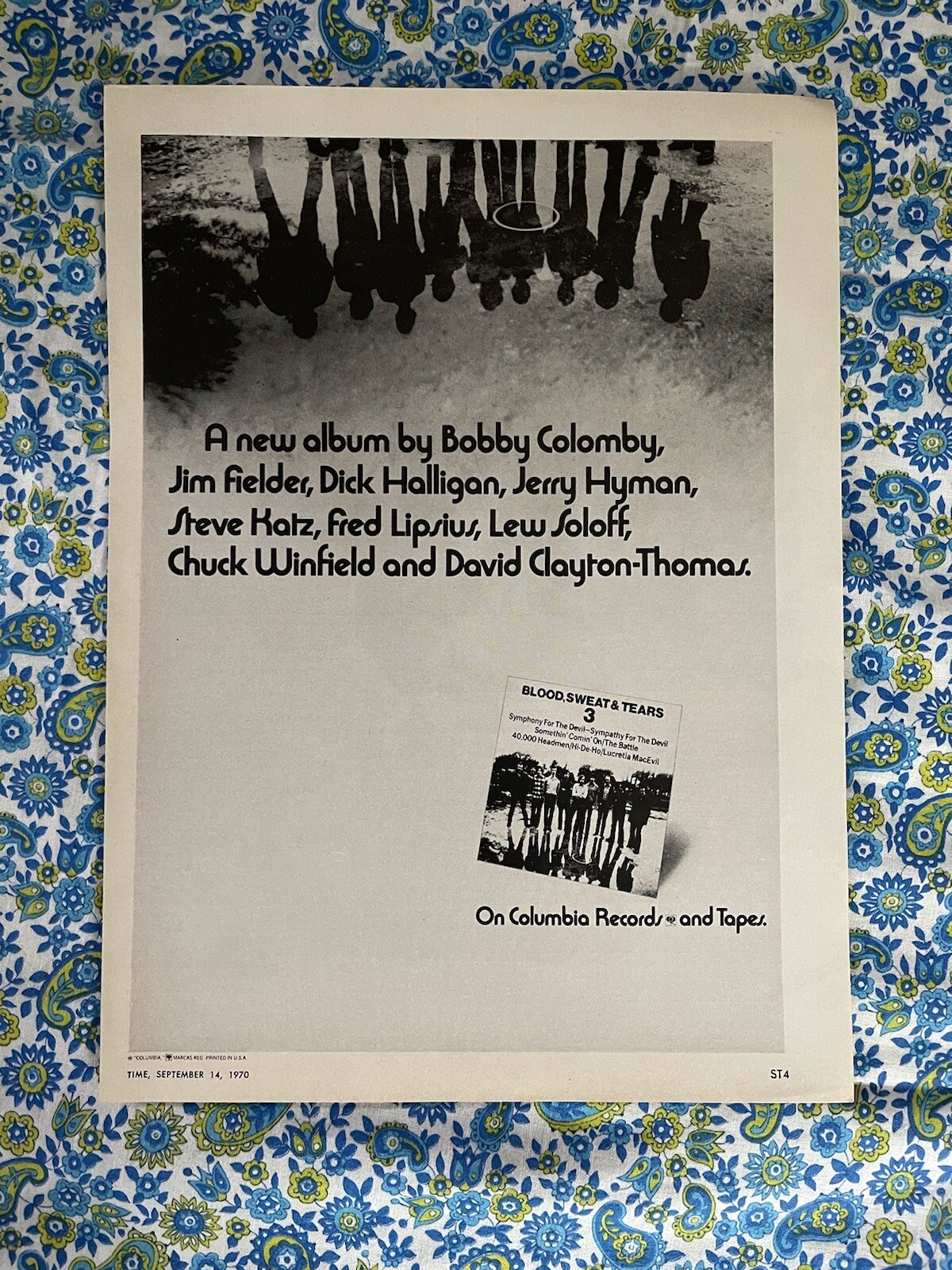 Vintage 1970 Blood Sweat & Tears 3 Promotional Magazine Print Ad - Ad Only