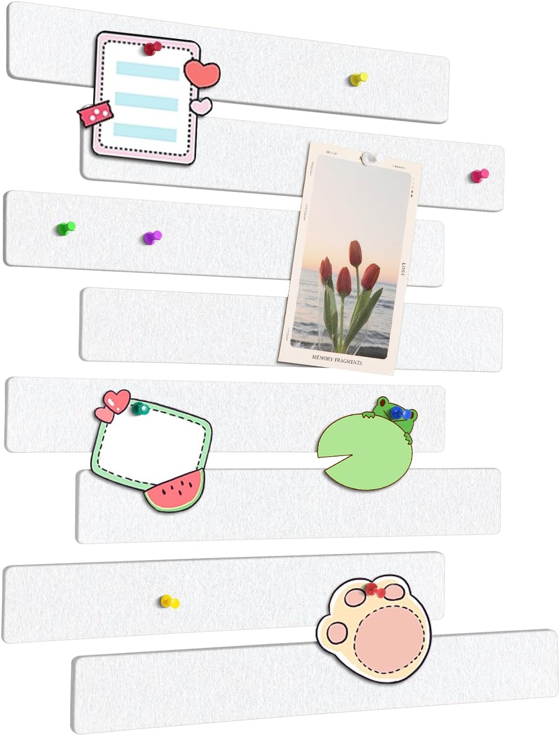 Cork Board for Walls - 8 Pack Felt Pin Board Bar Strips - Self-Adhesive Lightwei