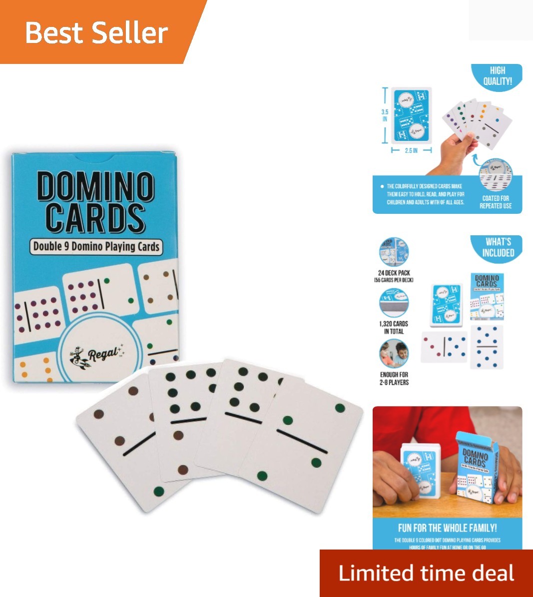 Classic Double 9 Domino Cards - Durable Colored Dots Deck for Family Play