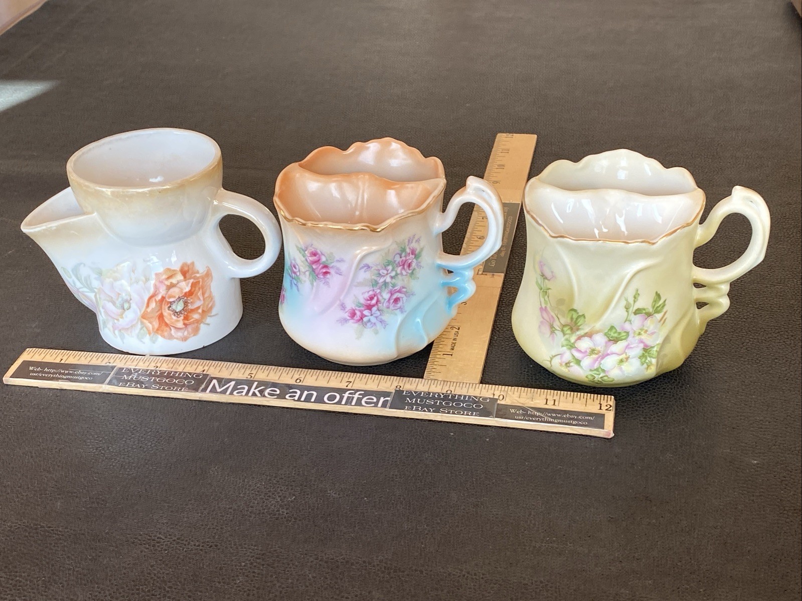 Occupational Shaving Mustache Cups Mugs NIPPON GERMANY BRANDENBURG Floral Flower