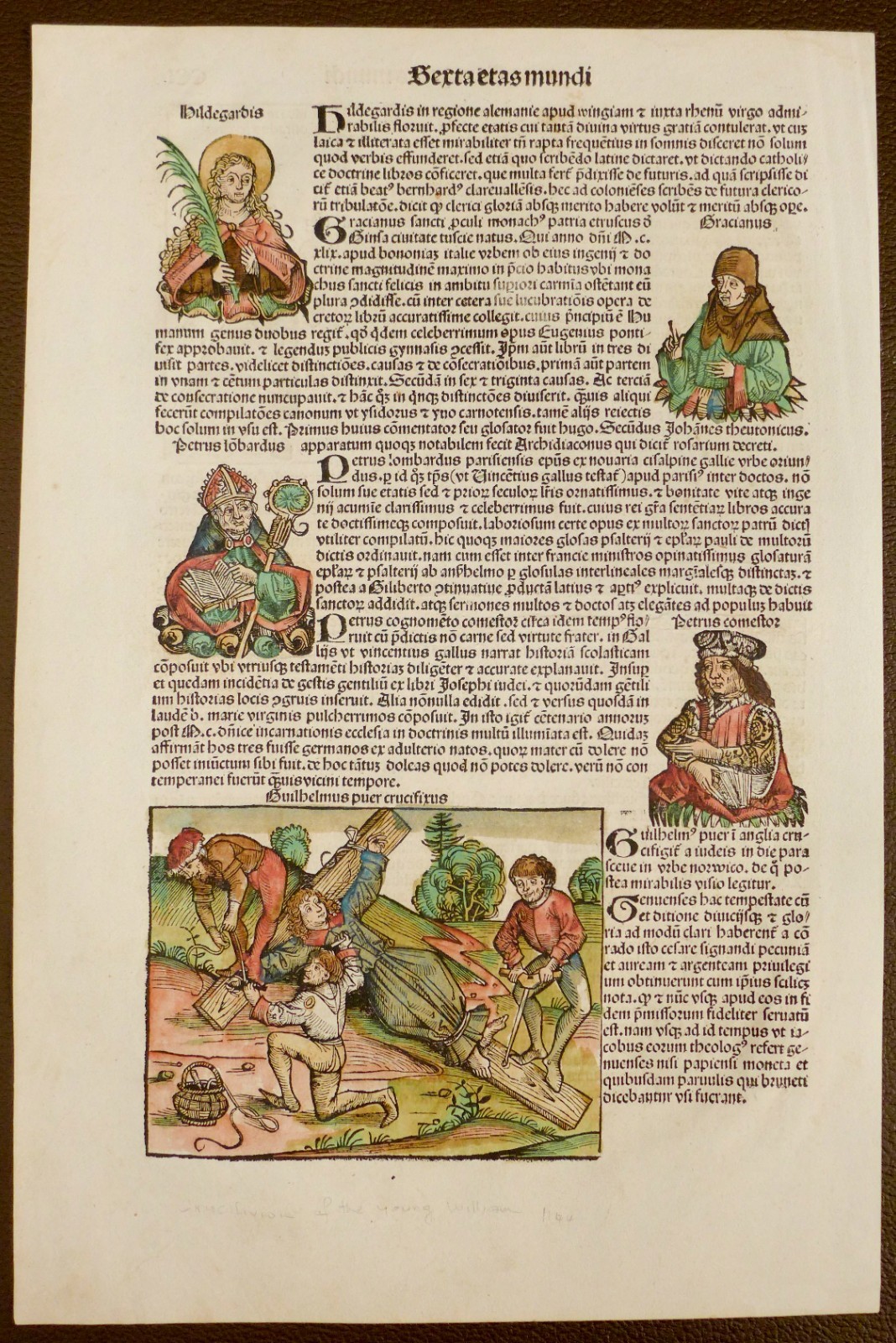 1493 Nuremberg Chronicle Leaf — Latin Version - Crucifixion of William 1144