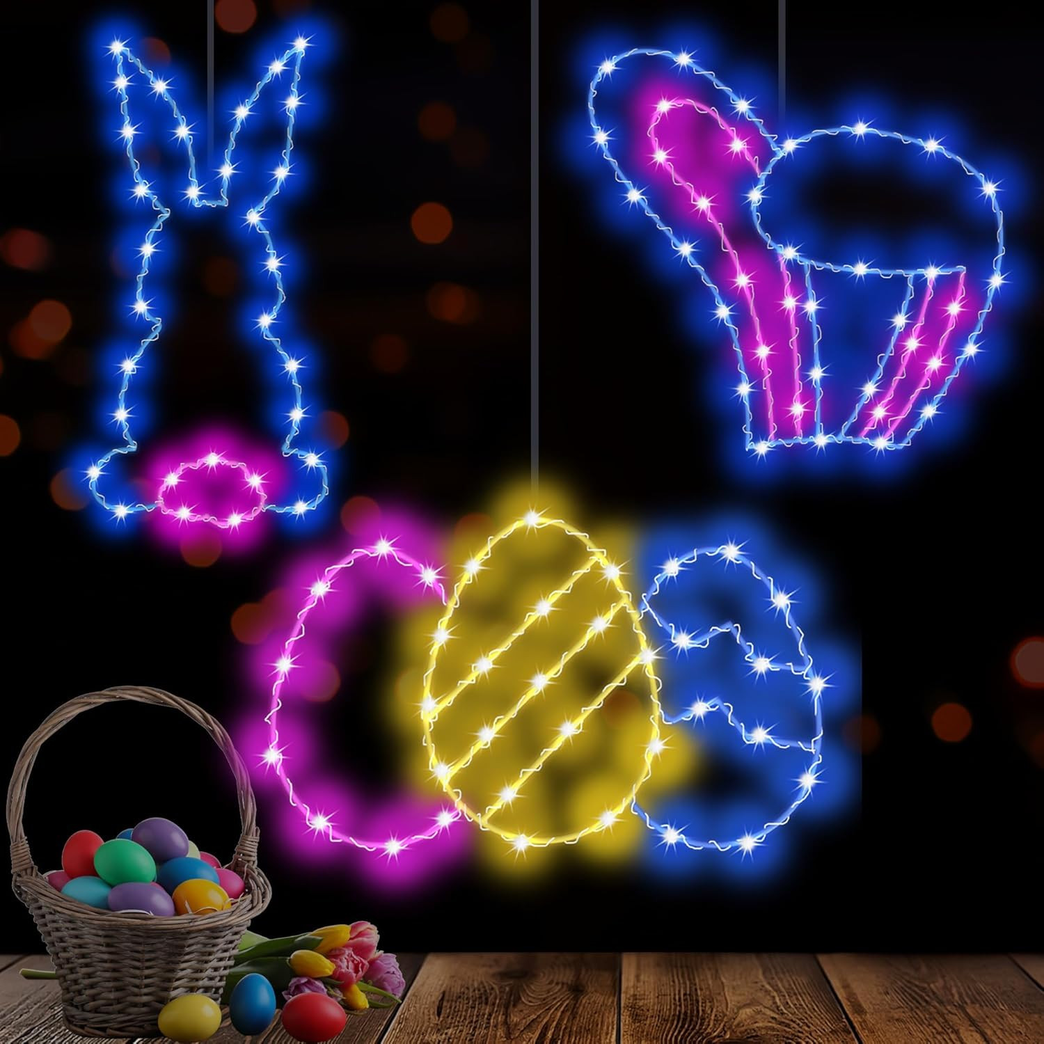 3 Packs Easter Decoration Lights, Hanging Easter Light Battery Operated with Tim