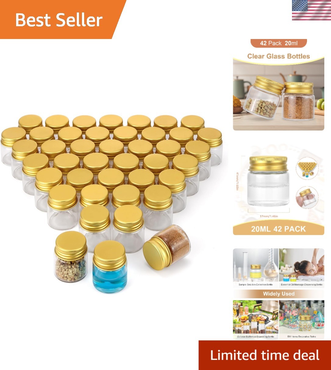 42-Pack 20mL Leak-Proof Glass Bottles: Perfect for Essential Oils & Samples