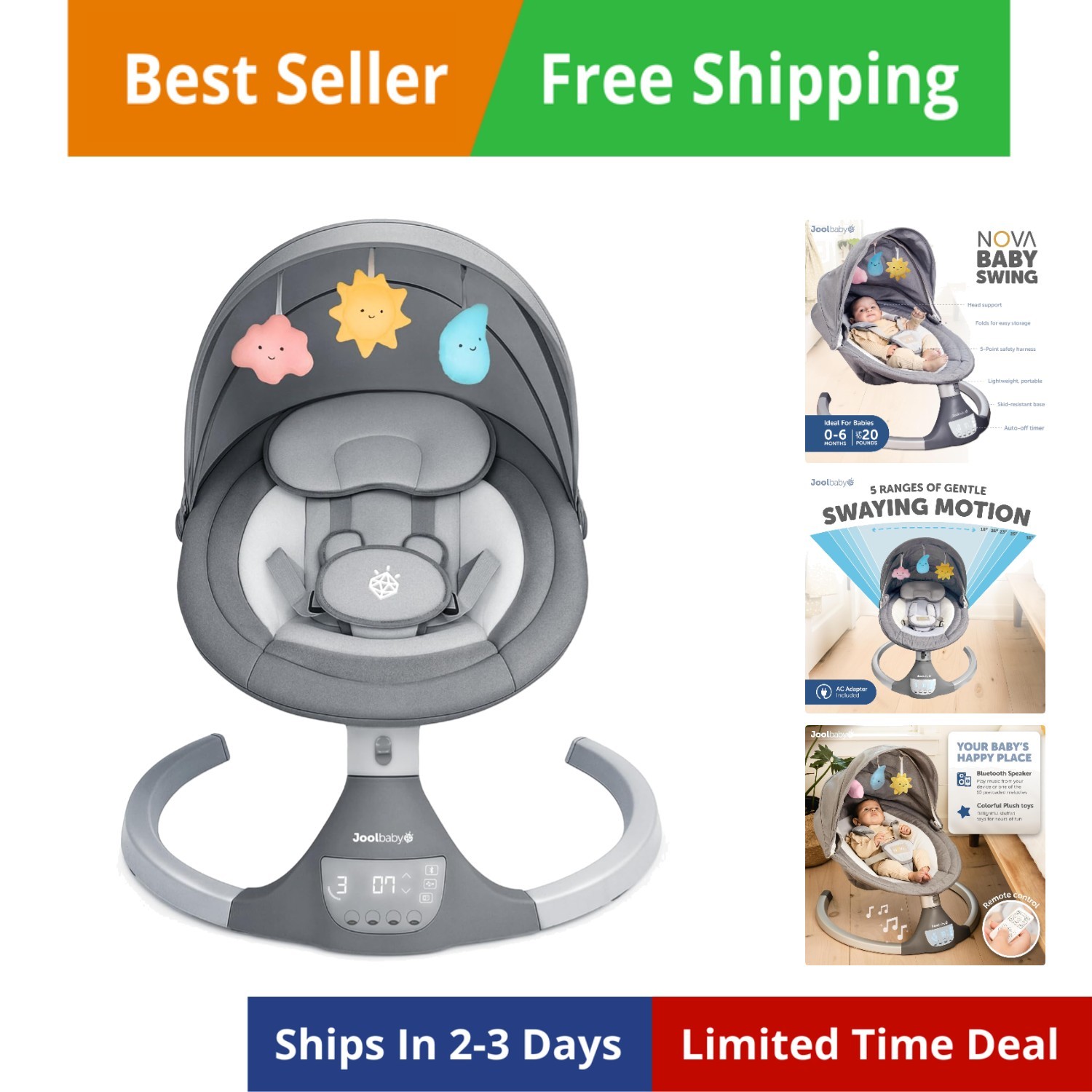 Nova Swing for Newborns - Electric Motorized Infant Swing, Bluetooth Music, 1...
