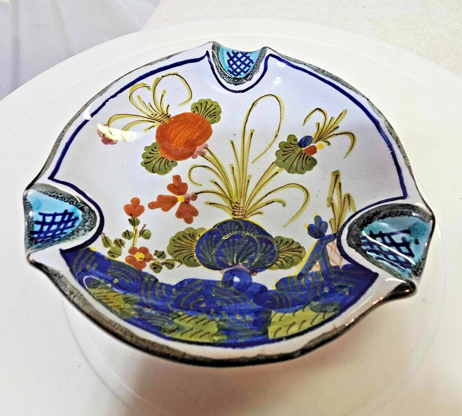 vtg AMM Faenza Garofano Blue Carnation Italian Ashtray/ Pin Dish 4.5"- A3
