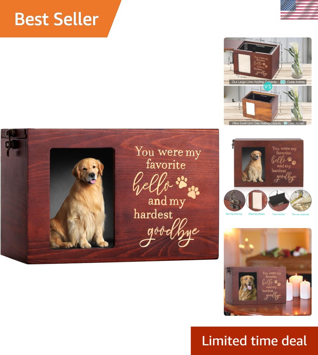 Beautifully Carved Pet Ashes Urn with Drawer – Comforting Memory Box for Pets