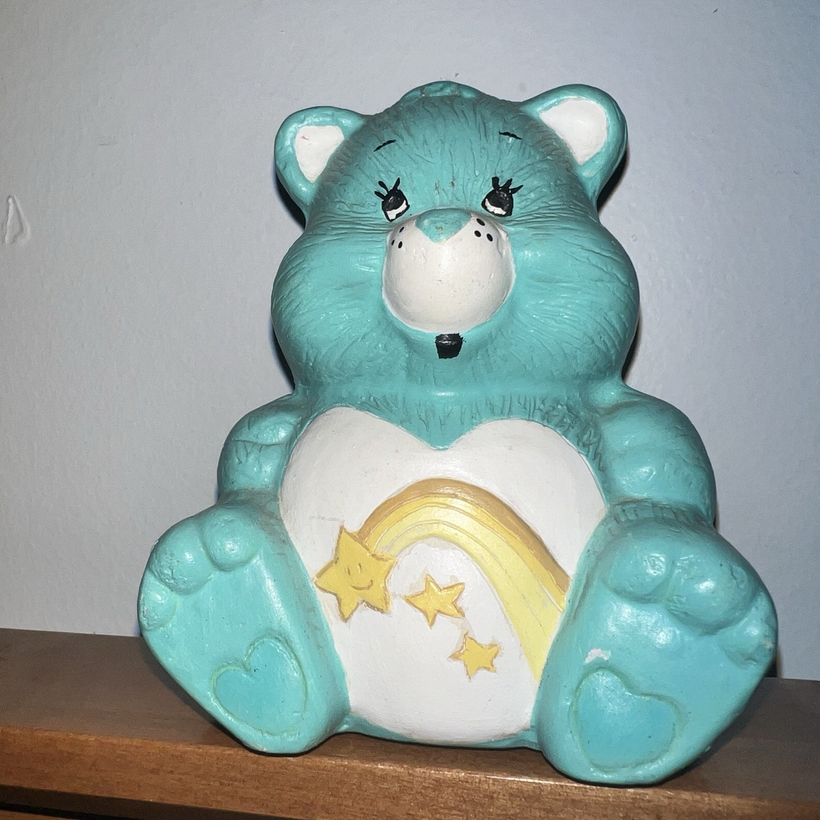 1984 CARE BEARS Wish Bear Shooting Star Teal Piggy Bank Hand Painted