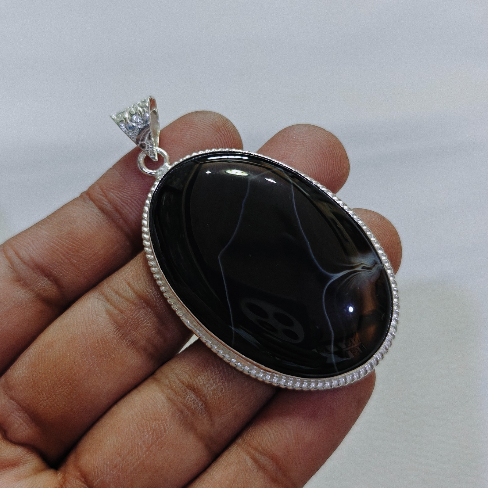 Black Agate Gemstone Pendant Agate Silver Plated Pendant Handmade Agate Pendant