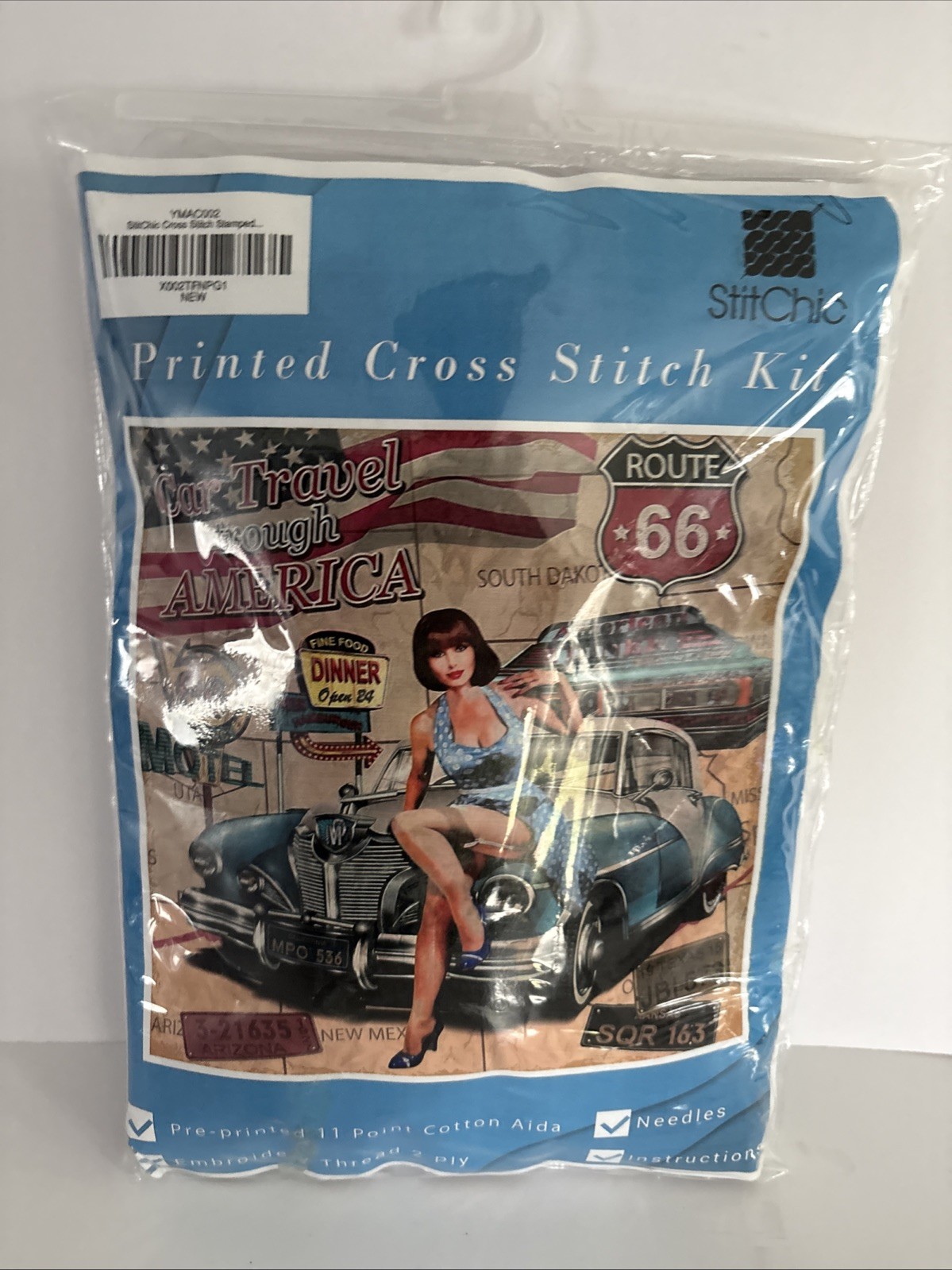 StitChic Printed Cross Stitch Kit Route 66 Pattern New In Pkg