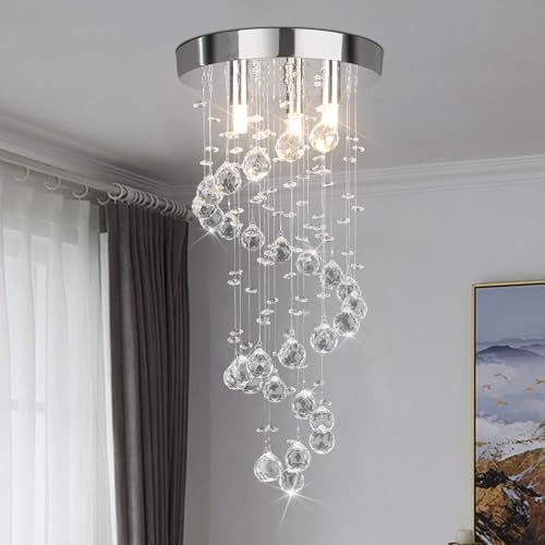 3-Lights Spairal Crystal Chandelier,Modern Raindrop Light Fixture Pendant 