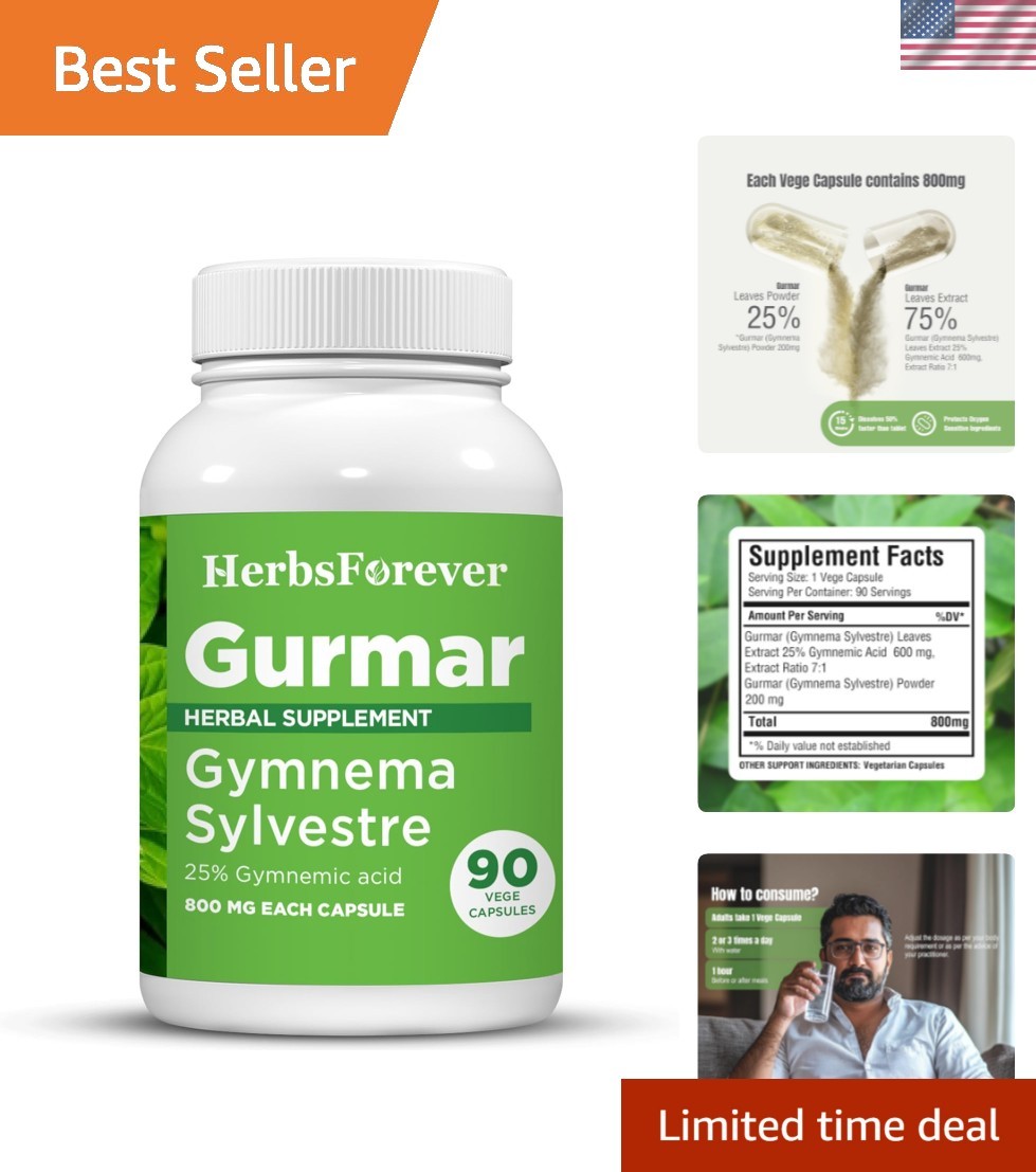 Gurmar Capsules | Gymnema Sylvestre Extract 7:1 | 90  Capsules | Ayurvedic He...