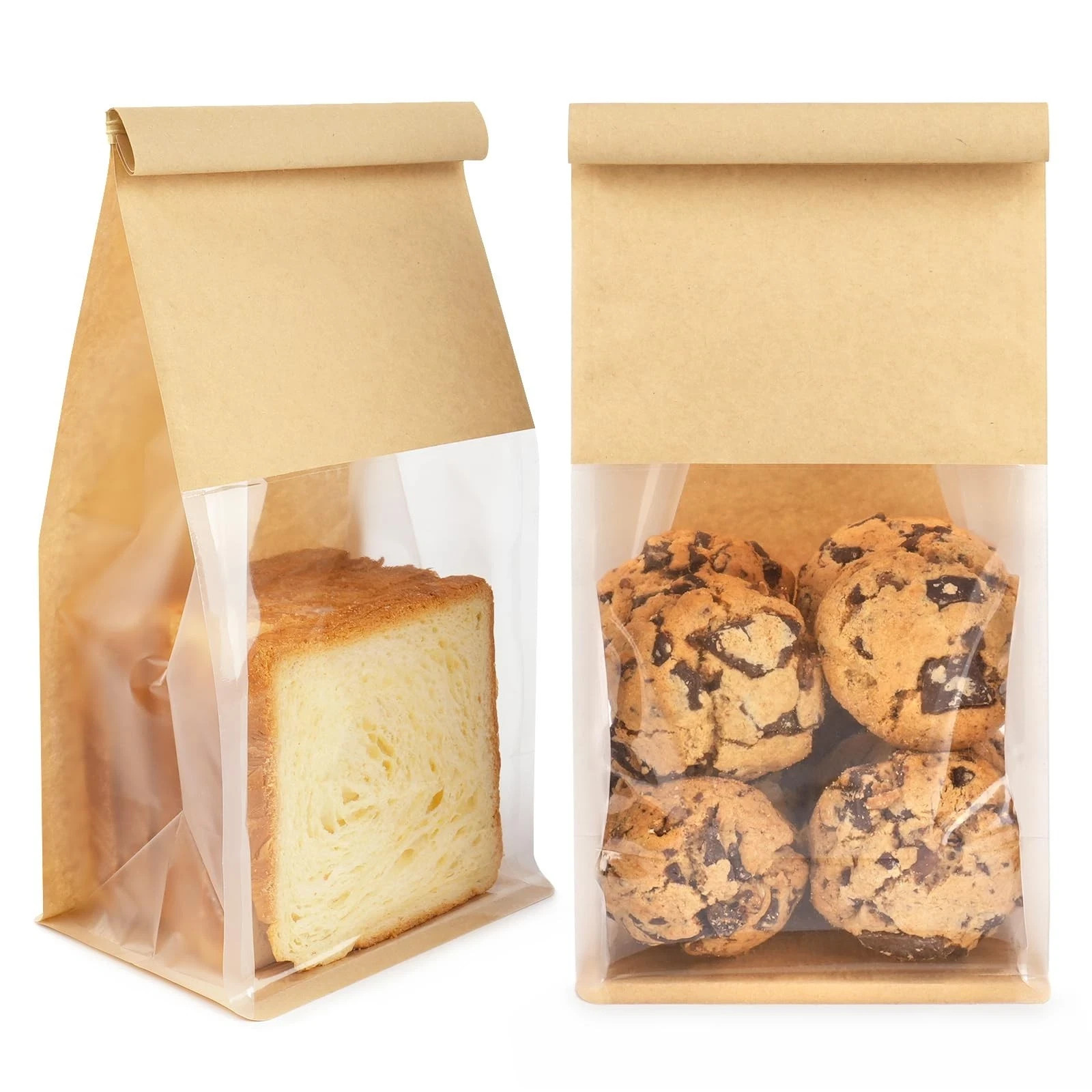 Bakery Bags with Window Tin Tie Resealable Cookie Bread 5.1x3.9x11 Inch 50 PCS