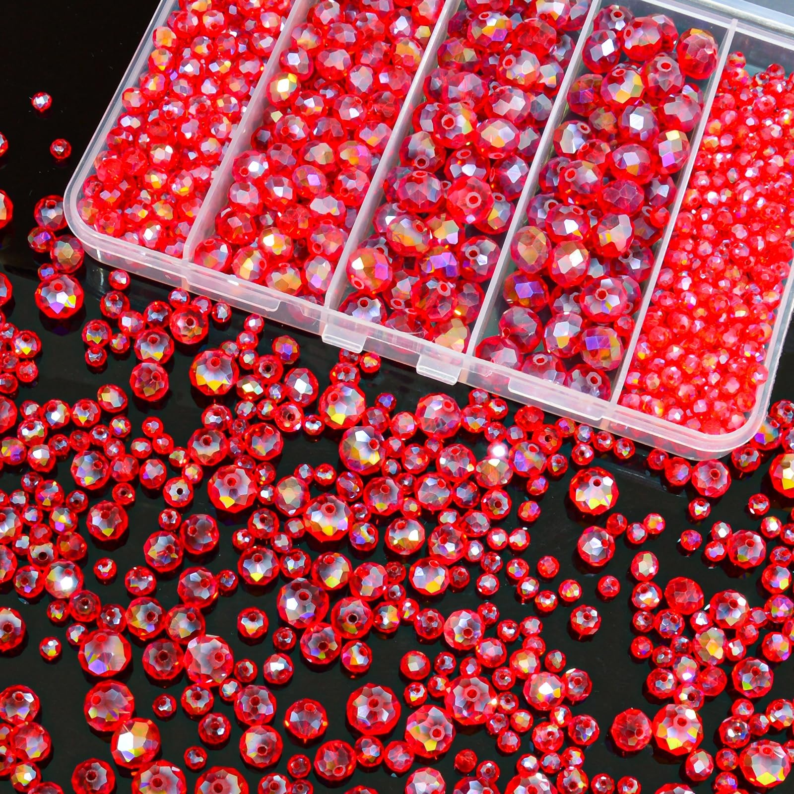 800pcs 4/6/8/10mm Red Crystal Glass Beads for Jewelry Making