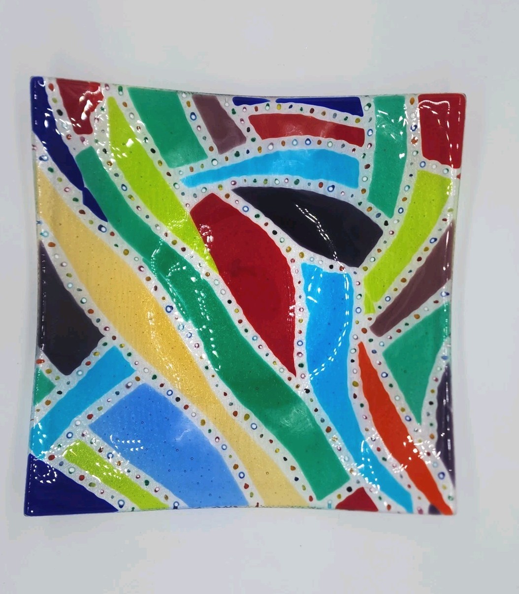 Anitica Murrina Venezia Millefiori 11" Square Curved Plate Art Glass Italy