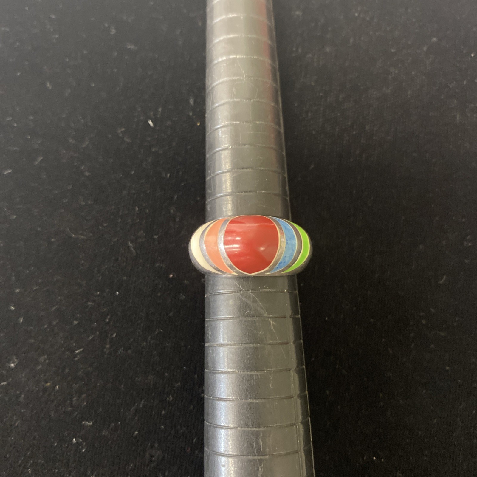 Multistone Sterling Silver Southwestern Style Ring Size 7 Coral, Turquoise, MOP