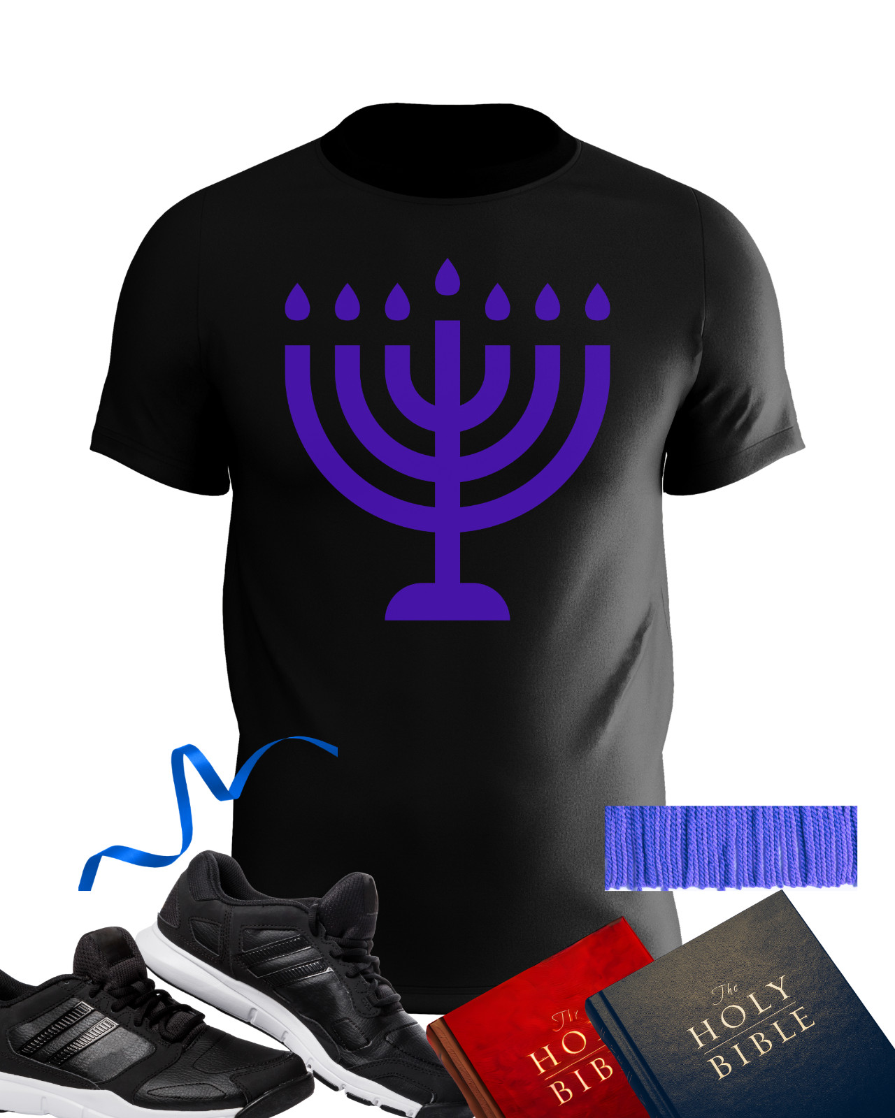 HEBREW ISRAELITE Menorah T-Shirt with Fringe  ( 2xl)