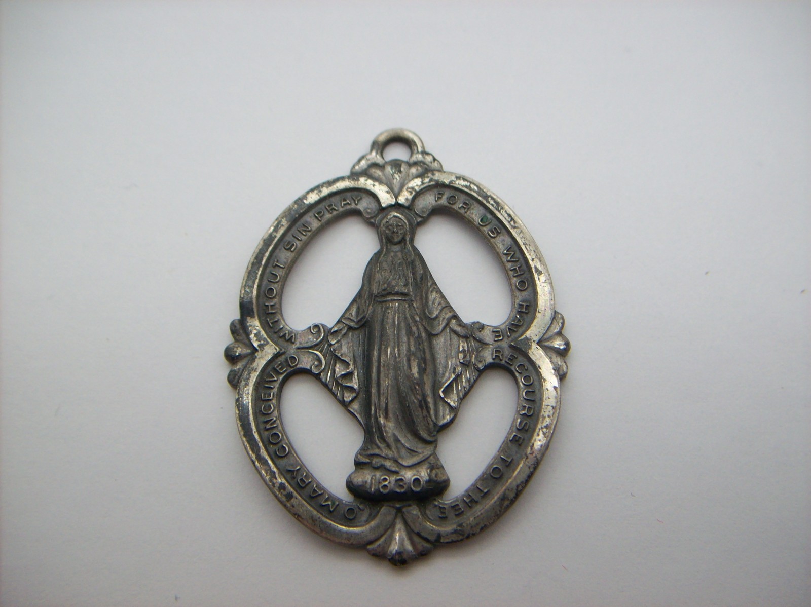 Large Vintage Sterling VIRGIN MARY MIRACULOUS MEDAL Holy Medal by SWIFT & FISHER
