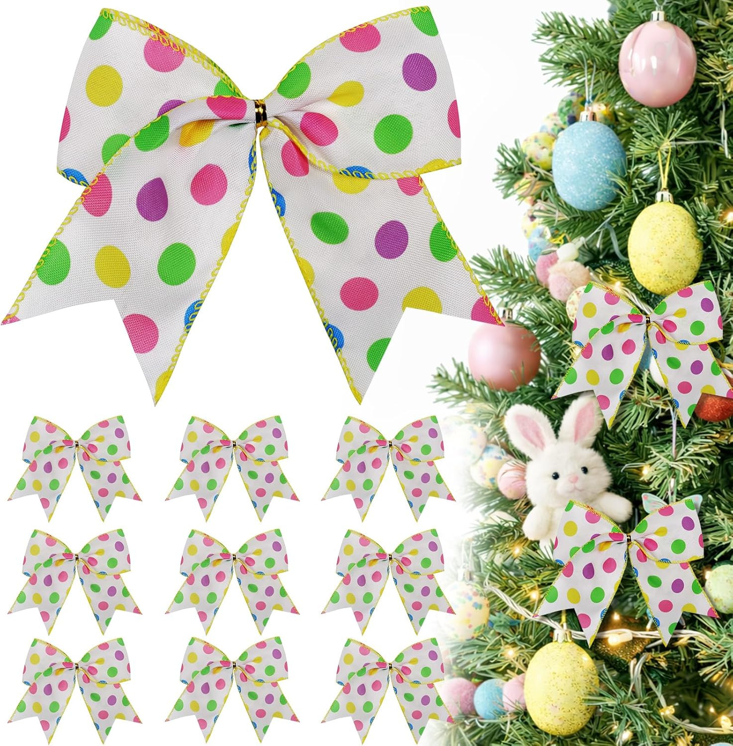 12 Pcs Easter Tree Bows Decorations,6 Inch Spring Summer Ornaments with Colorful