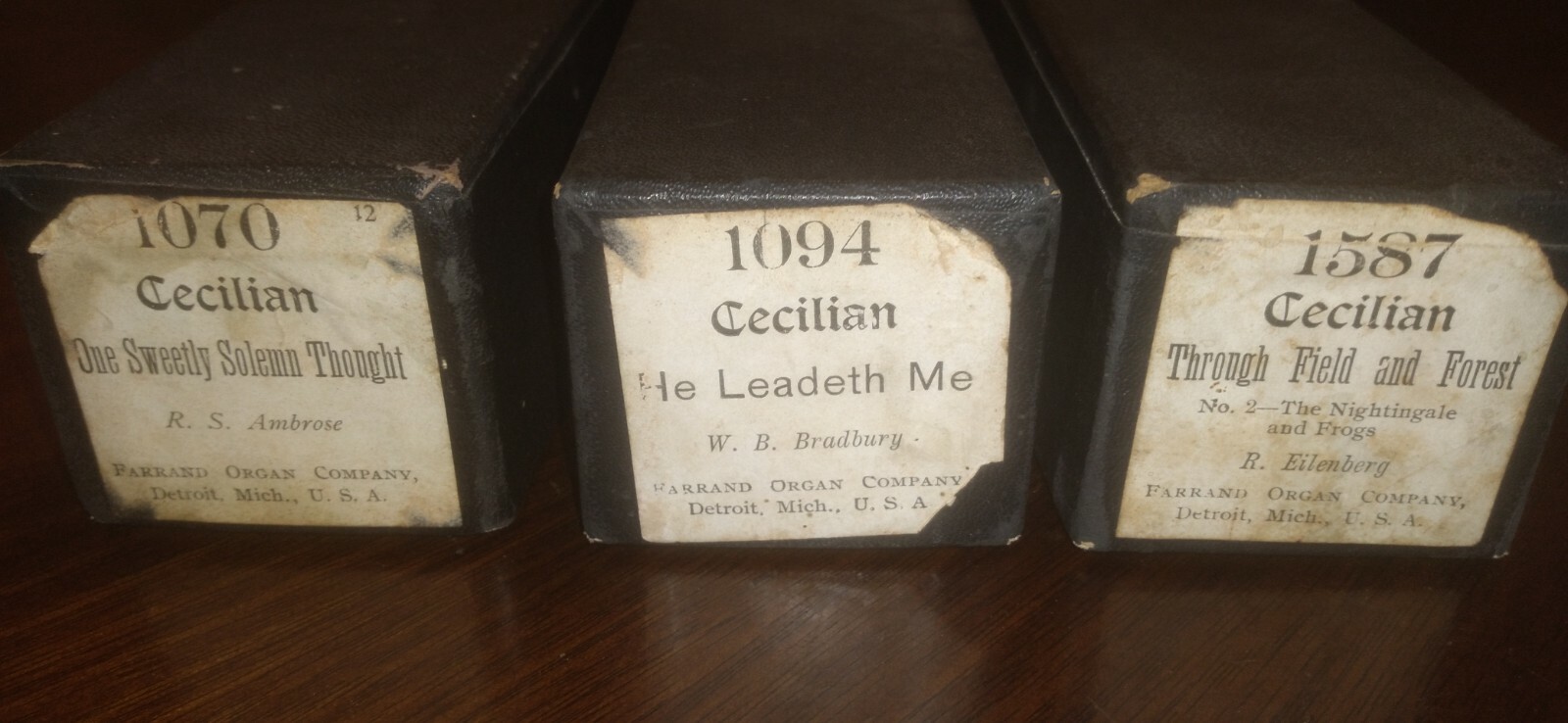Three Antique Farrand Player Piano Scrolls 1900 