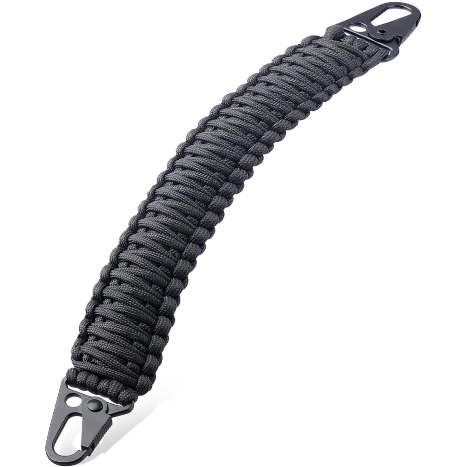 Pitozer Tactical Paracord Handle，9-core Weaving 12.6"（Metal Clip), Black 