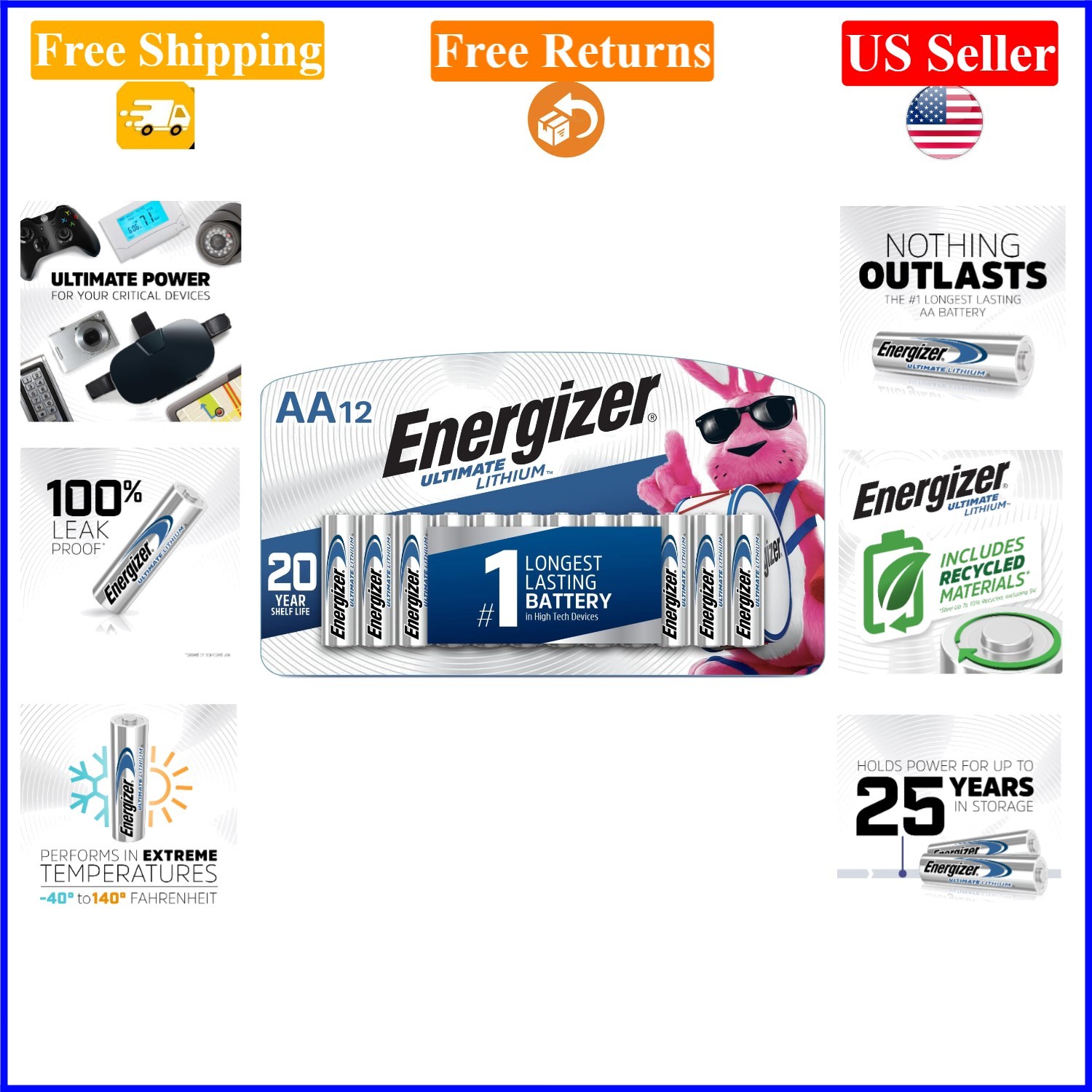 12 Pack AA Lithium Batteries - Longest Lasting, Leakproof, 3000mAh