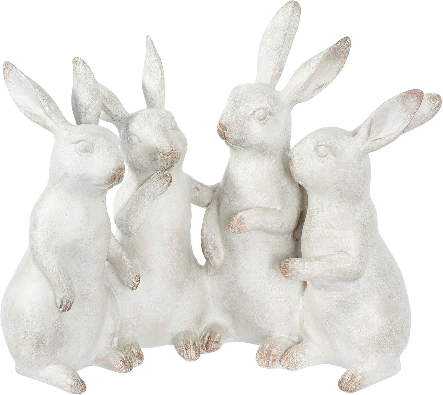 EC0147 Whitewashed Polyresin Bunny Rabbit Quartet Figures and Figurines, White