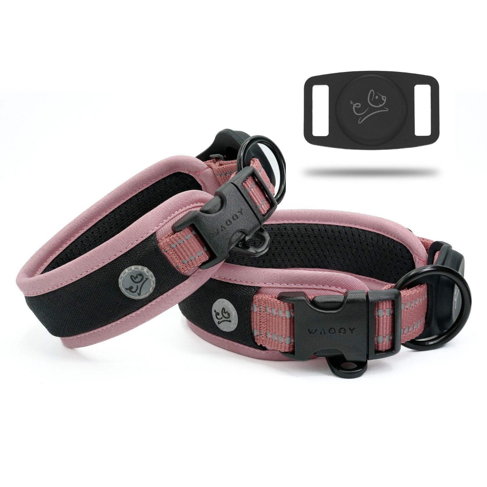 Airtag Dog Collar, Air Mesh Ultra Soft Padding - 3M Reflective Stitching - PINK