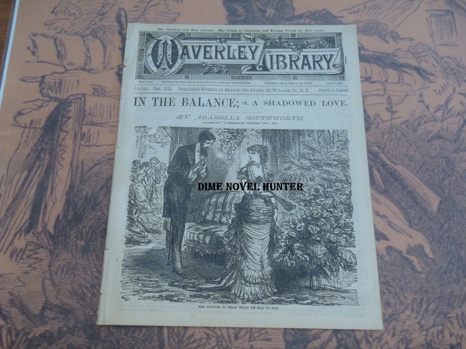 ARABELLA SOUTHWORTH BEADLE & ADAMS WAVERLEY LIBRARY #195 SCARCE FINE DIME NOVEL