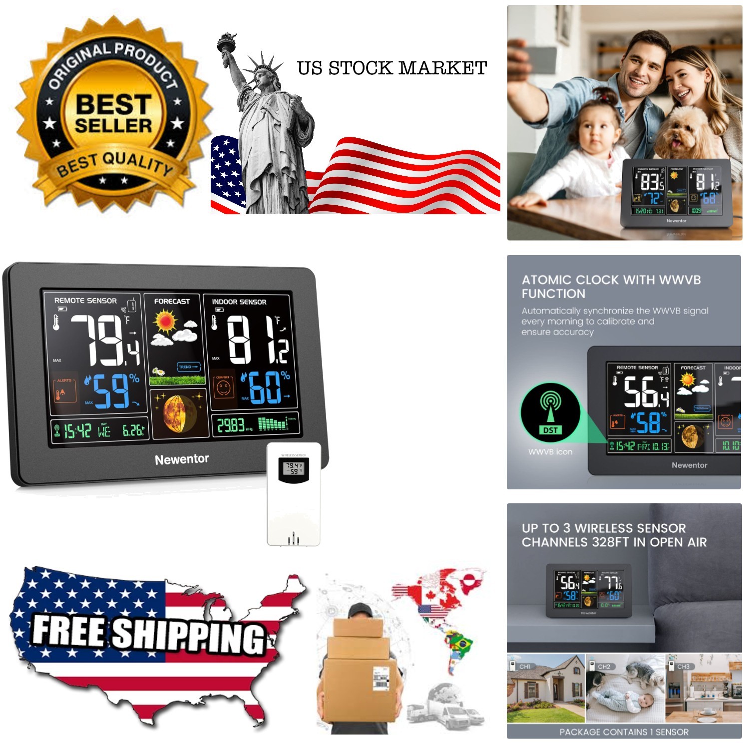 Weather Station Wireless Indoor Outdoor Thermometer, Color Display Digital We...