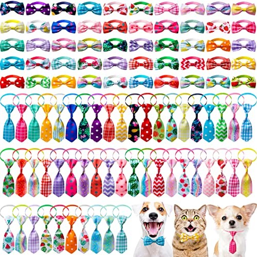  100 Pieces Dog Bow Tie Collar Set Includes 50 Neckties and 50 Bow Ties 
