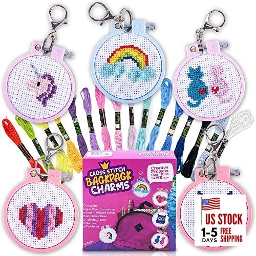 Cross Stitch Kits For Beginners. 5 Stamped Cross Cross Stitch Backpack Charms