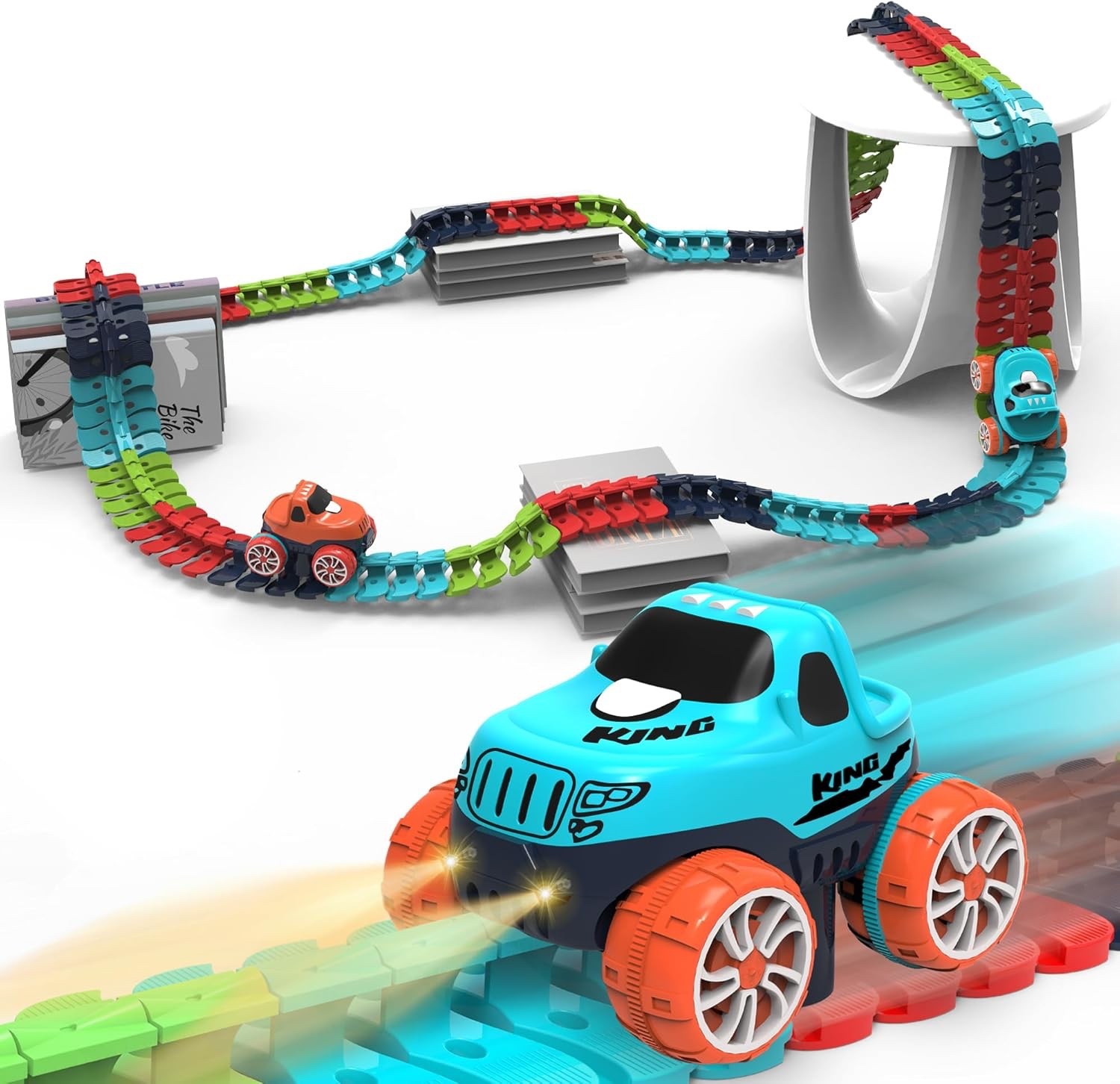 LED Race Track Toy with Light-Up Car – 184 Flexible Pieces, Electric Track Set f