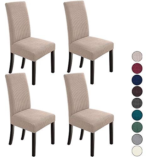  Dining Chair Covers Seat Parson Chair Slipcover for Dining Room Set of 4 Khaki