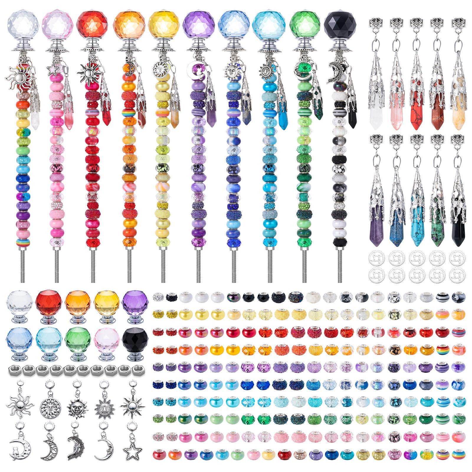 260 Pcs DIY Beaded Garden Stakes, Fairy Wand 10-Pack Garden Decorative Kit wi...