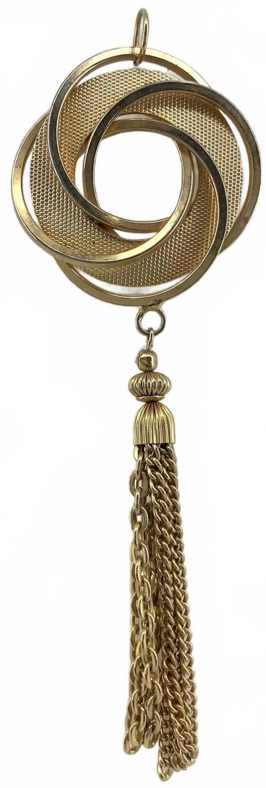 Vintage Gold Tone Textured Interlocking Circle Tassel Pendant Boho Necklace