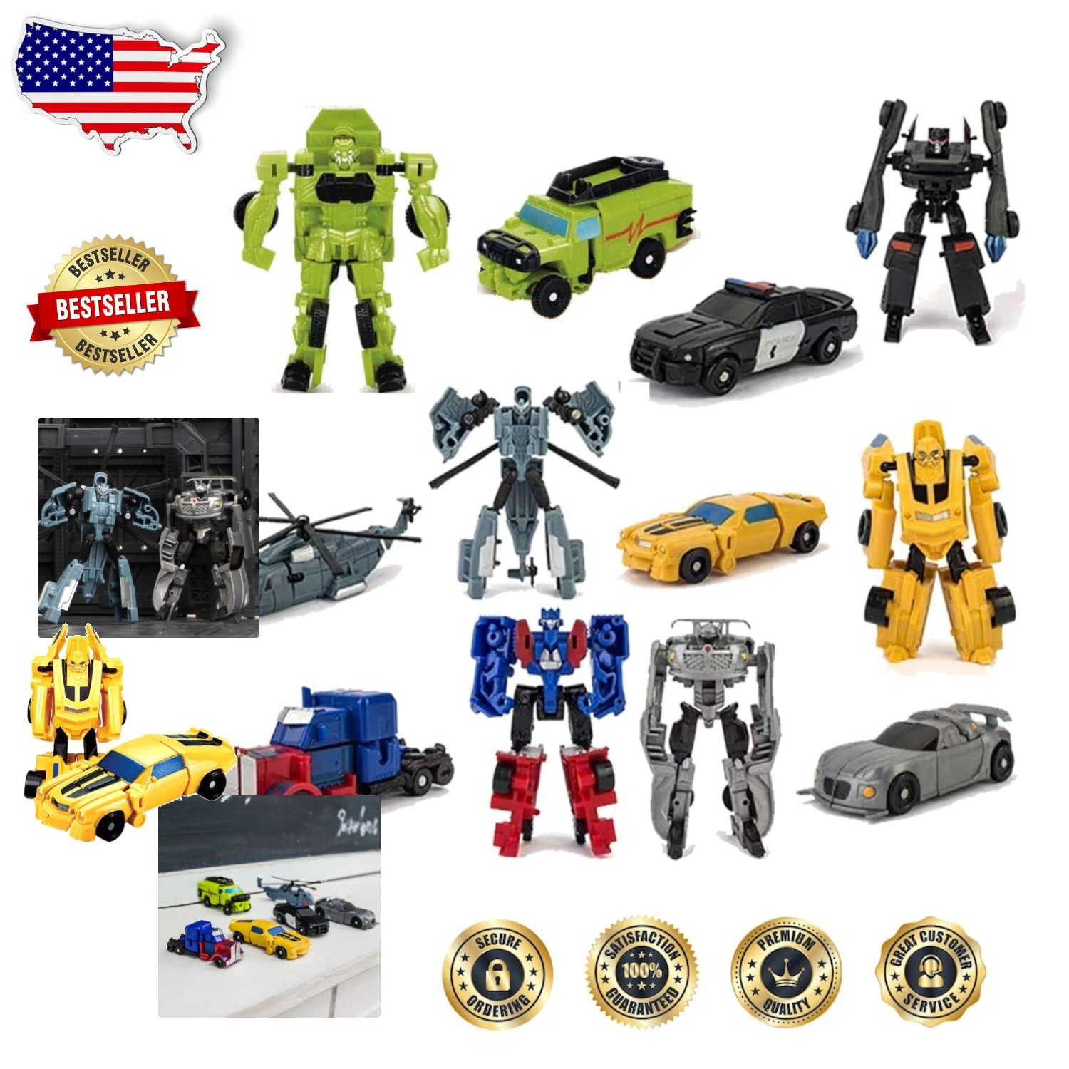 Deluxe 6 Piece Car Robot Set - Transforming Action Figures for Boys Girls