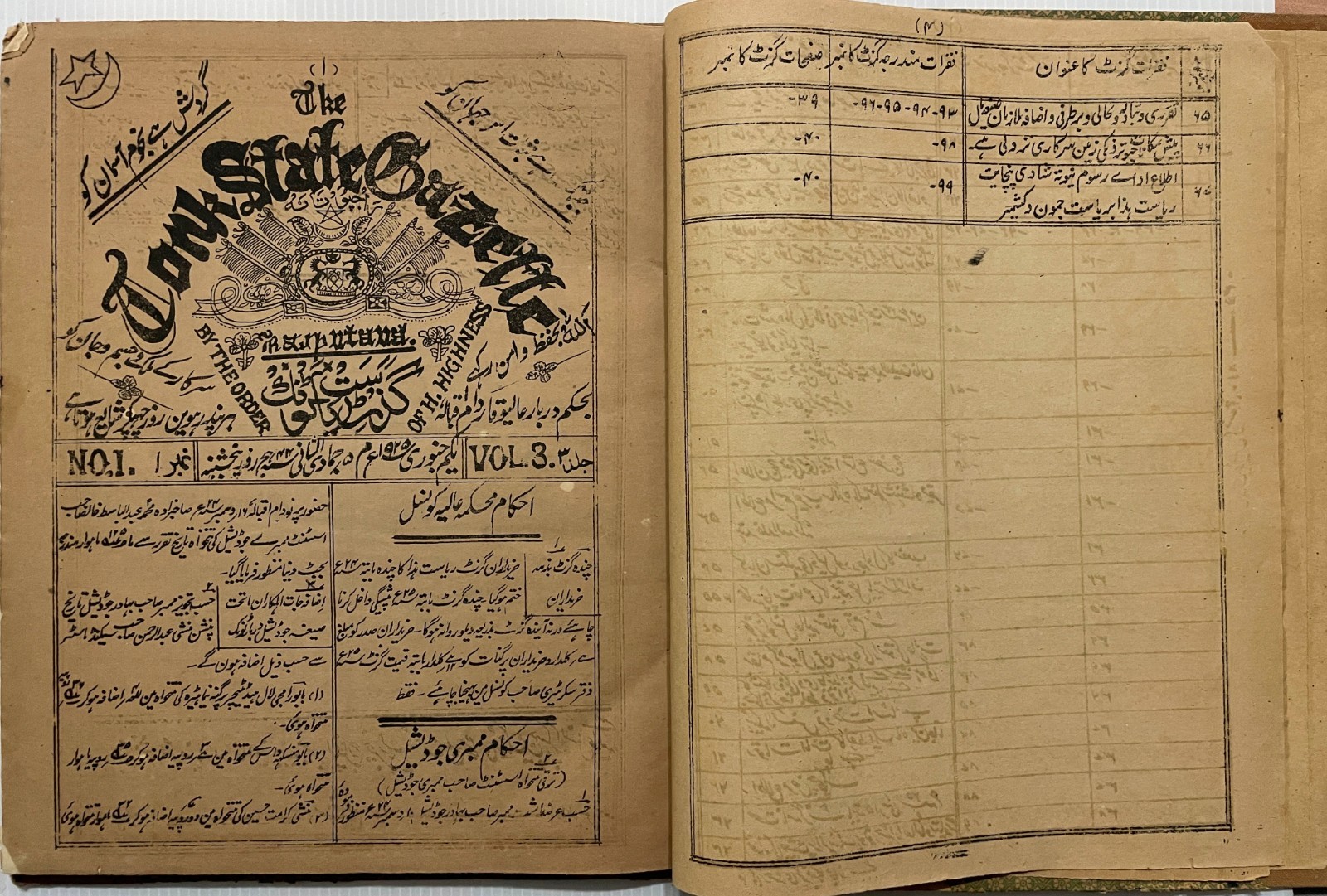 VINTAGE ARABIC/URDU TONK STATE GAZETTE LITHO PRINT BOOK 100 LEAVES-200 PAGES.