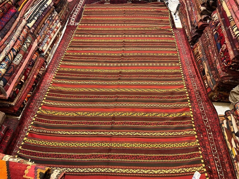 10 X 5'5 ft COLLECTORS’ ITEM Vintage Uzbek Shall Flat Weave Sumak Kilim