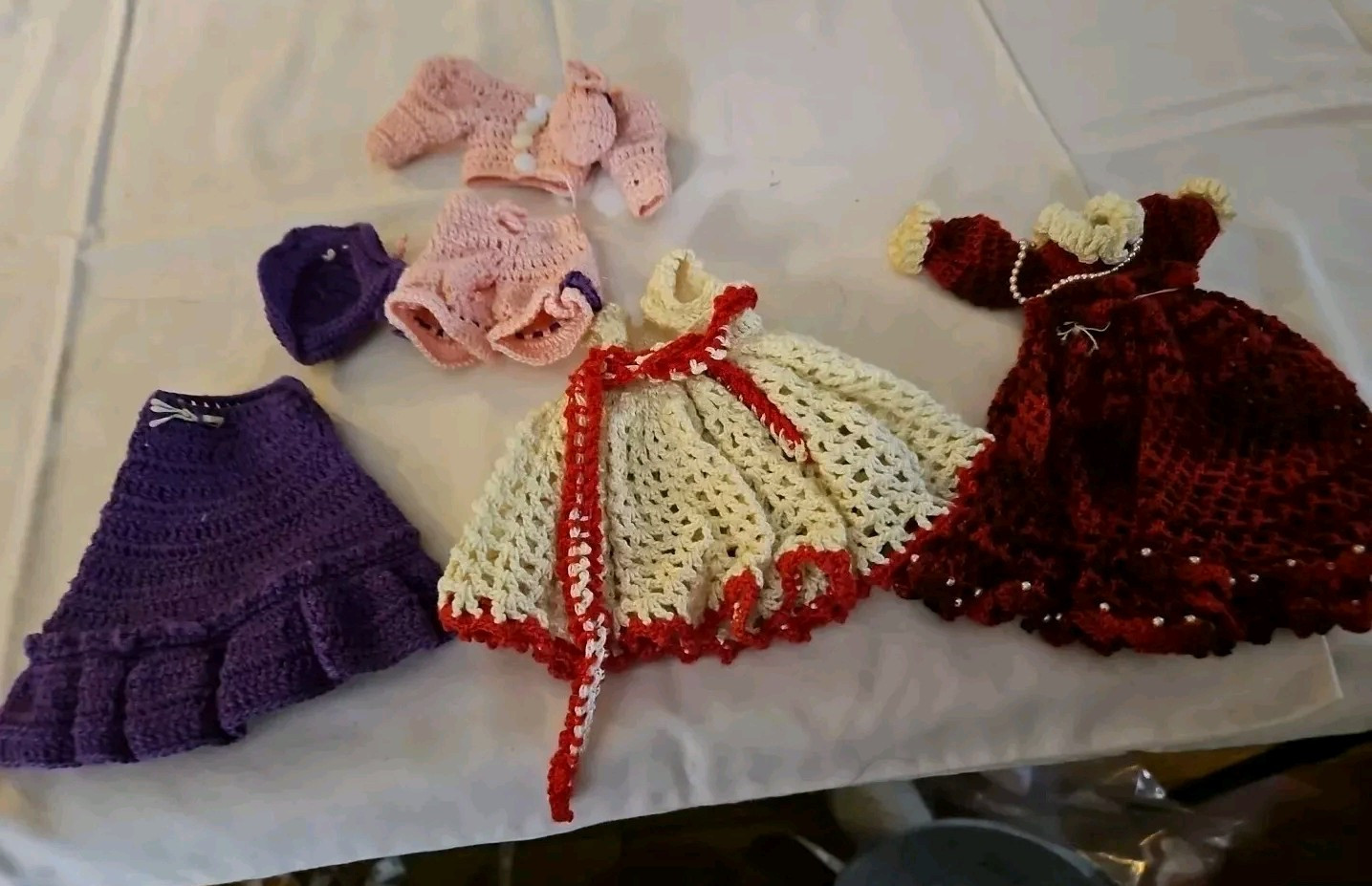 Lot 1960s Crocheted Baby  Doll Clothes Lot Fits Approx  8-11  Inch Dolls