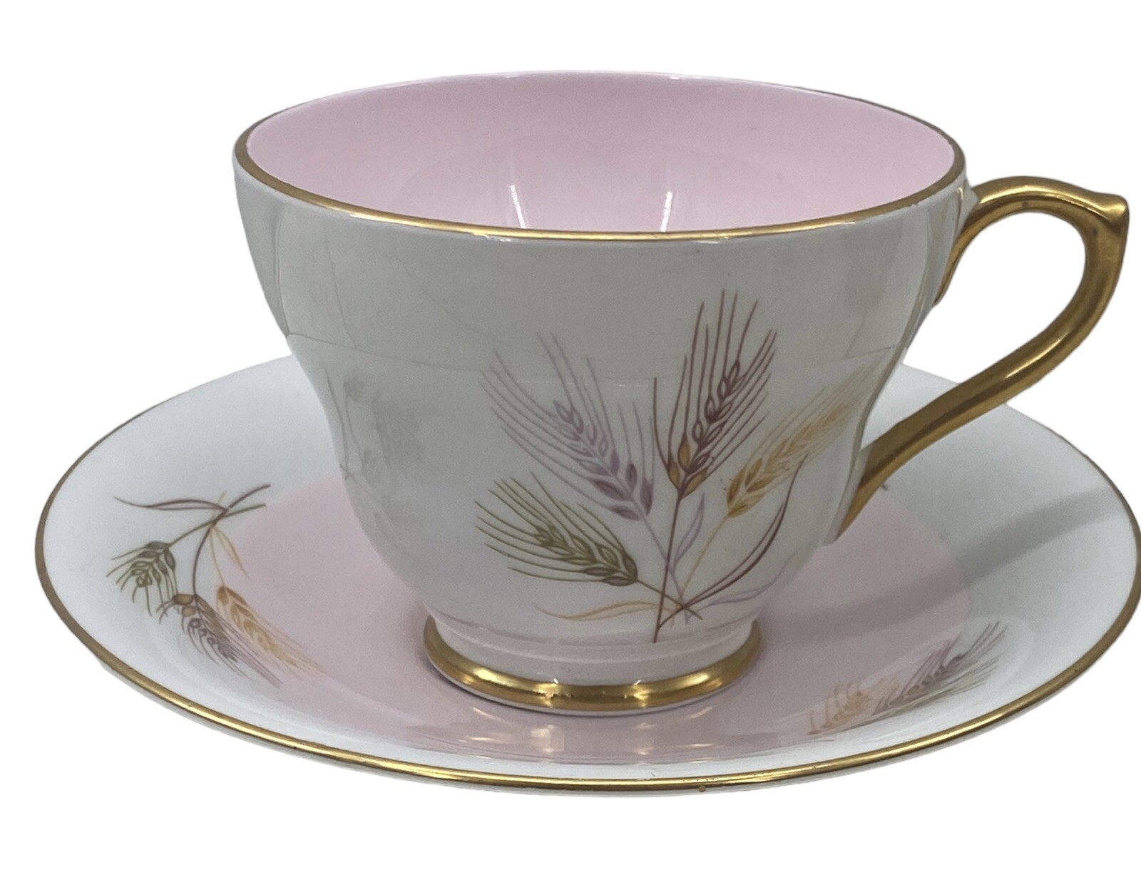Beautiful Friedlanders England Tea Cup & Saucer Hand Painted Summer Pink Wheat