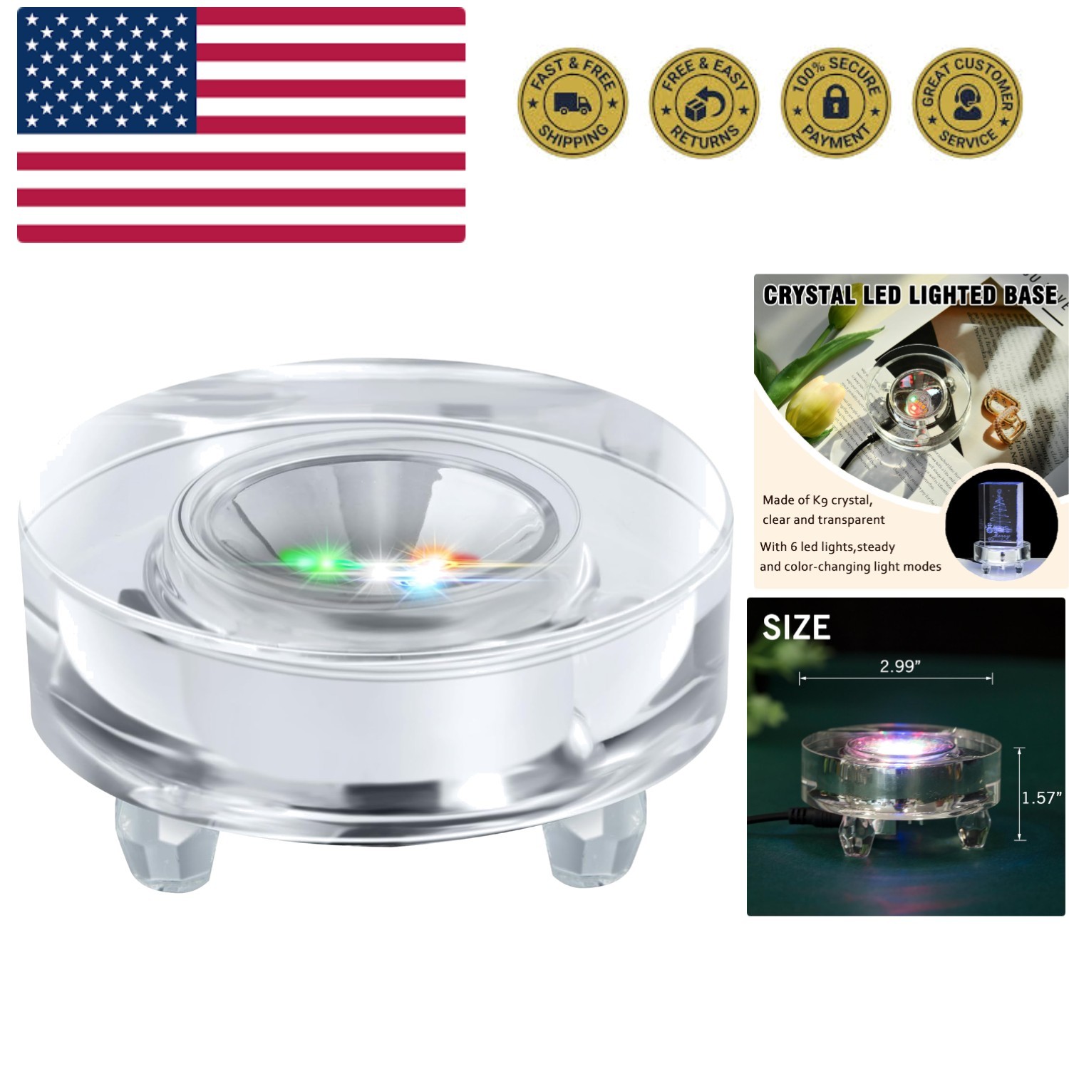 Crystal LED Light Base Multicolor Changing Pedestal Color Show Stand Lighted ...