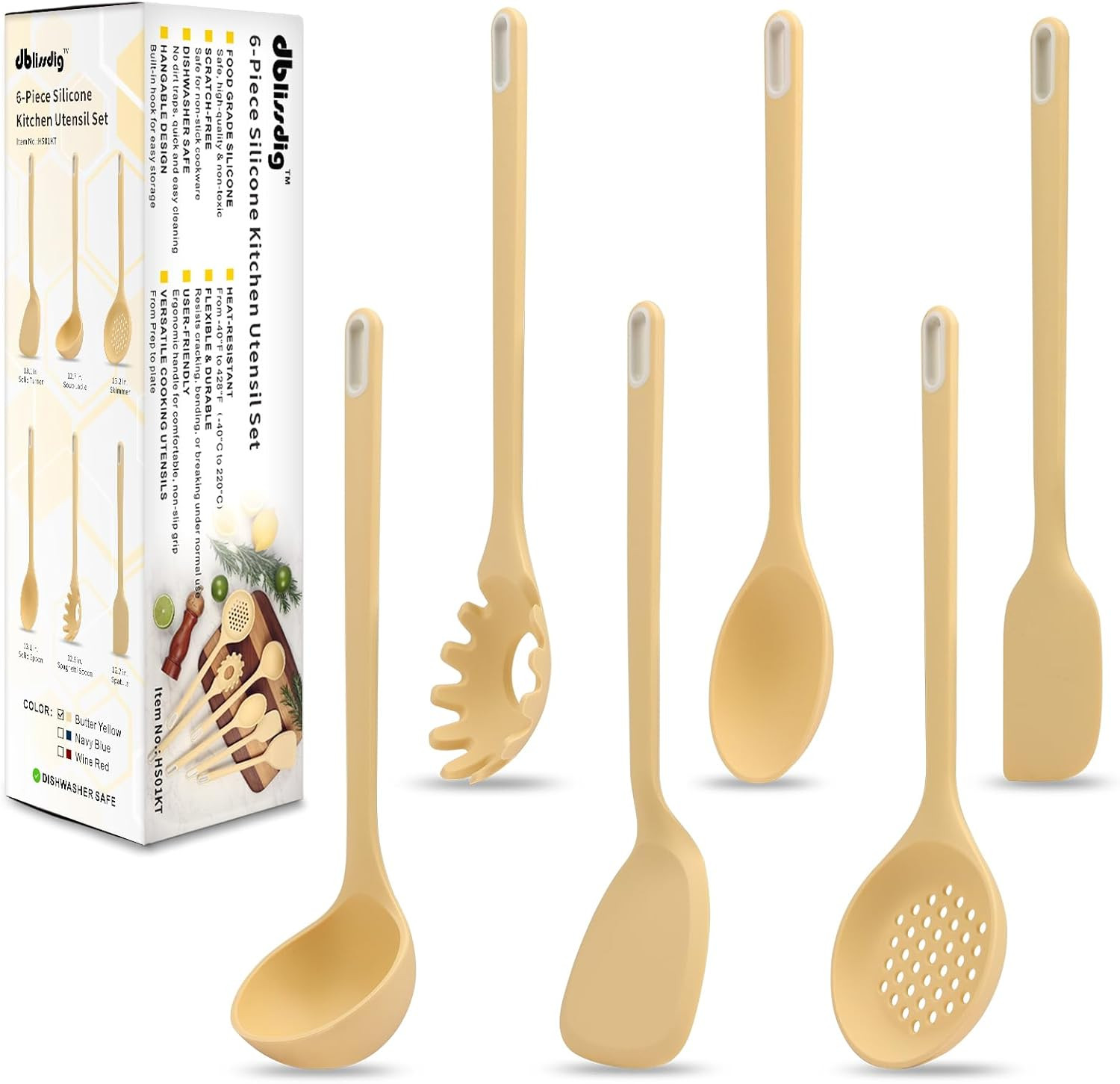 Silicone Kitchen Cooking Utensils Set of 6, Non-Stick Food Grade Silicone Cookin