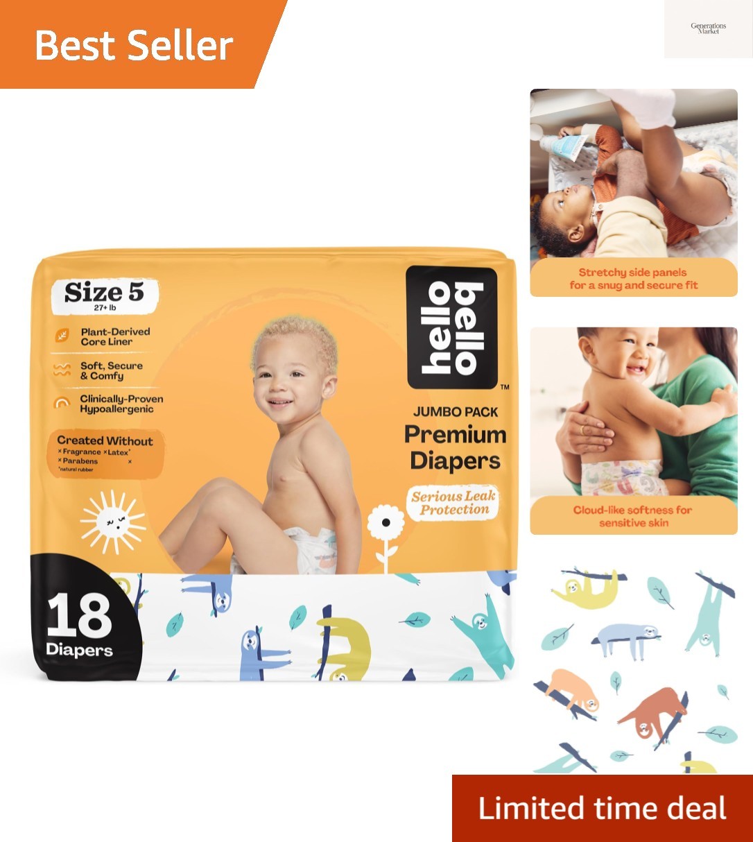 Baby Diapers Size 5, 18 Count of Disposable, Extra-Absorbent, Hypoallergenic ...