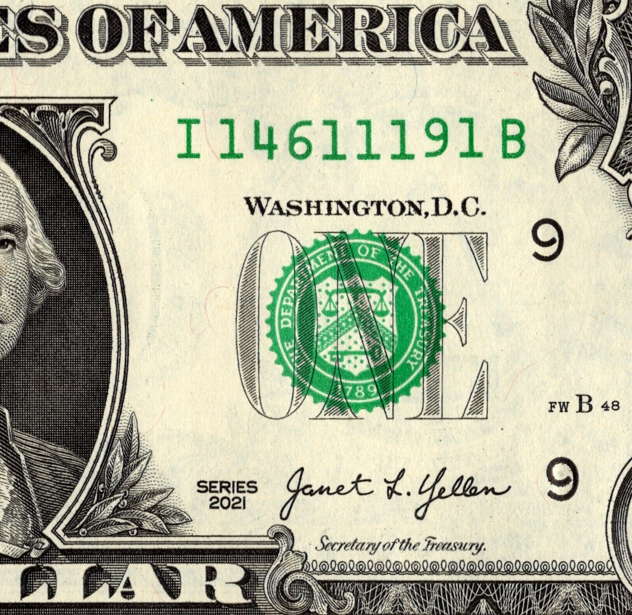 Five of a kind 1s Fancy Serial Number One Dollar Bill I14611191B UNC