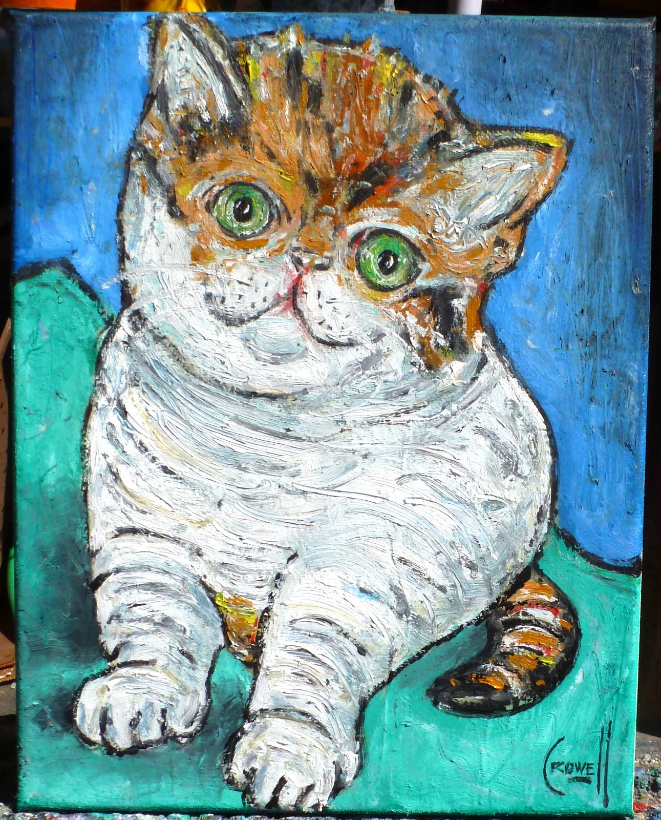 LITTLE BUGGIE cat fur pet NEW original 8x10 canvas oil painting by Crowell