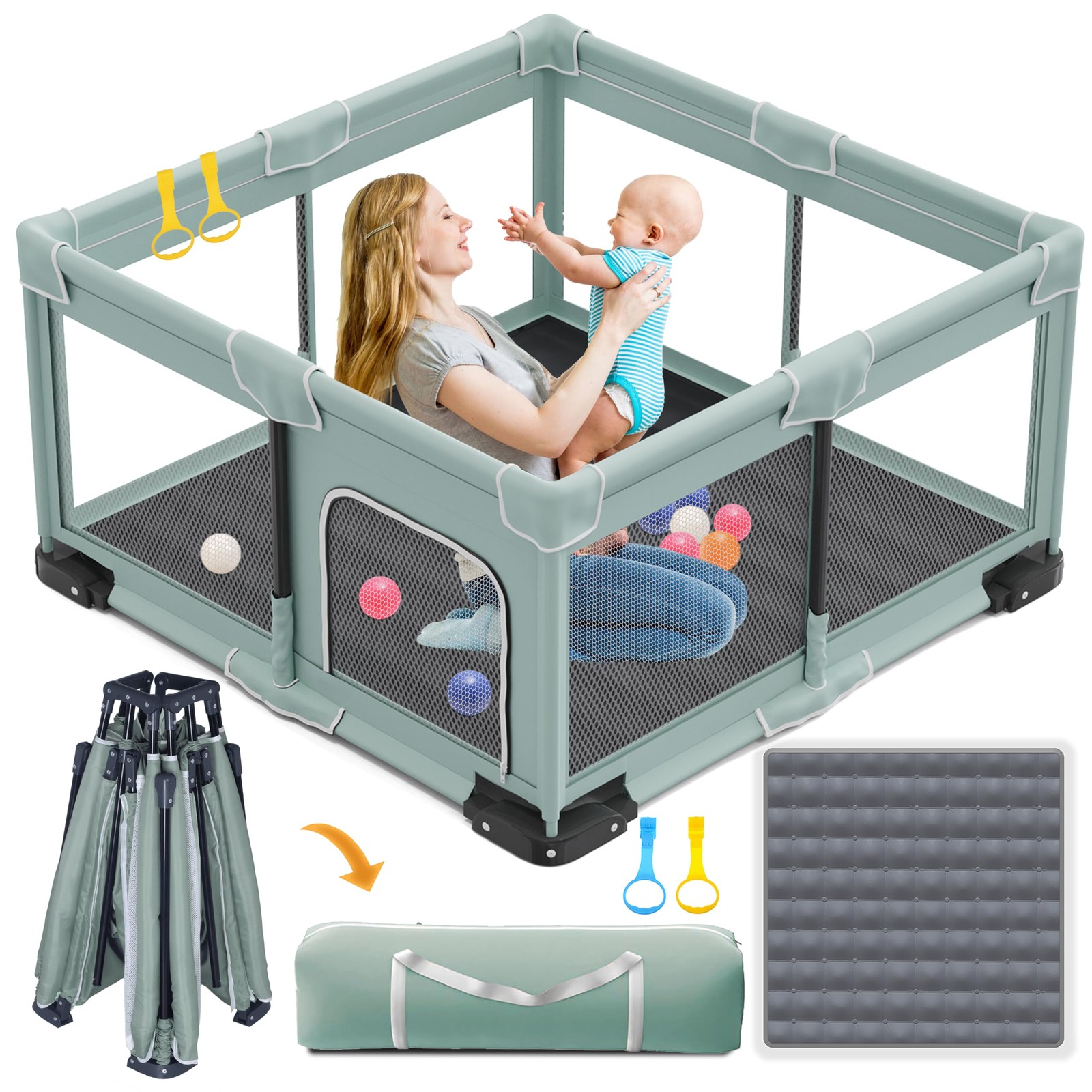 Foldable Playpen 50x50 Inches Portable Baby Fence Indoor Outdoor Light Green