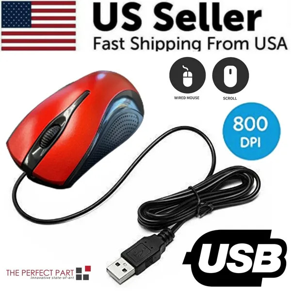 USB 2.0 Wired Optical Mouse -800 DPI Ergonomic Gaming Mice for PC Laptop Desktop